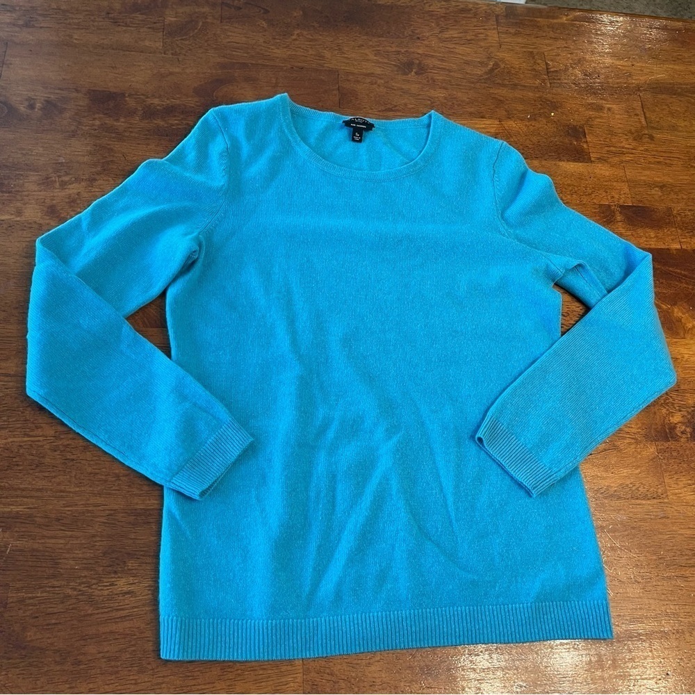 Talbots Pure Cashmere Crewneck Sweater Aqua Turquoise Blue Petite Small SP